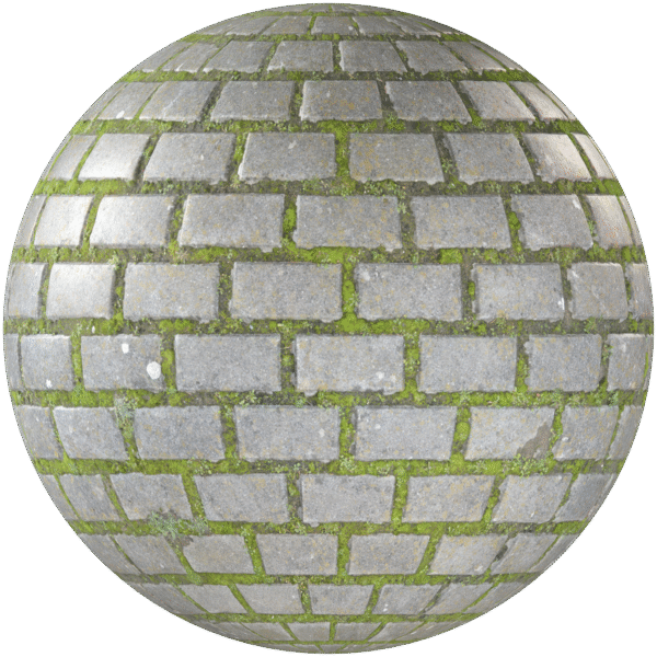 Paving Stones Brick Running With Grass Grey 01