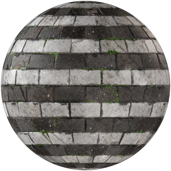 Paving Stones Brick Running With Grass Grey 03